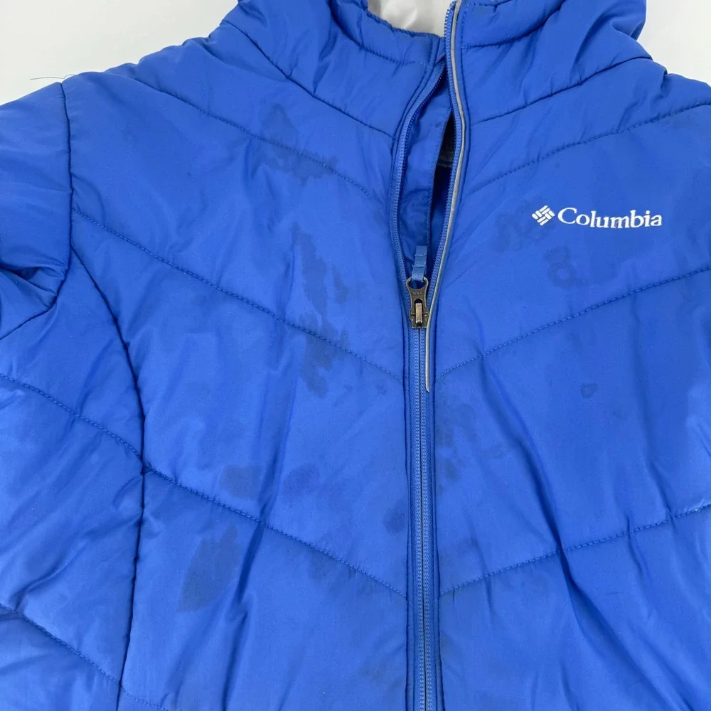 Columbia Kids Blue Puffer Hooded Jacket‎ Size XL Winter Snow Warm Coat flaws